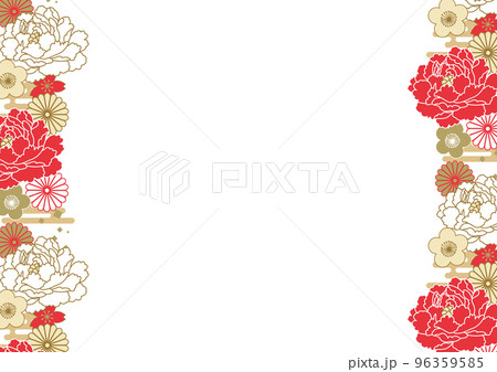 芍薬と梅と菊の華やかな和柄フレーム 96359585