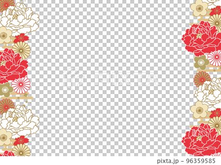 芍薬と梅と菊の華やかな和柄フレーム 96359585