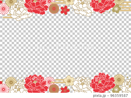 芍薬と梅と菊の華やかな和柄フレーム03 96359587