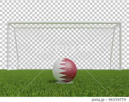 soccer balls in Qatar flags colors on soccer field.  3d rendering 96359779