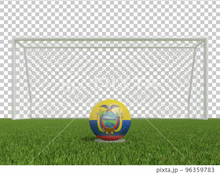 soccer balls in Ecuador flags colors on soccer field .  3d rendering 96359783
