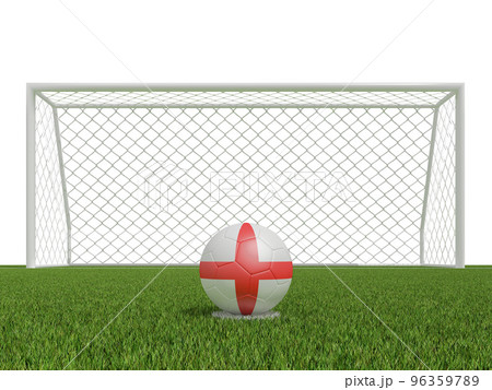 soccer balls in England flags colors on soccer field . 3d rendering soccer balls in England flags colors on soccer field . 3d rendering 96359789