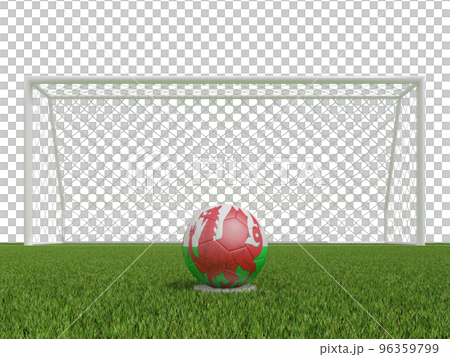 soccer balls in Wales flags colors on soccer field .  3d rendering 96359799