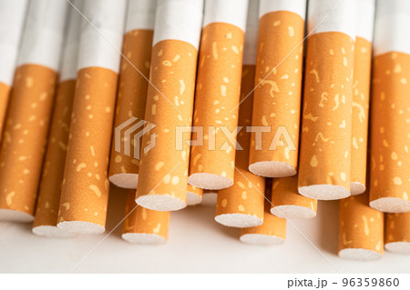 Cigarette, tobacco in roll paper with filter tube isolated on white background, No smoking concept. 96359860