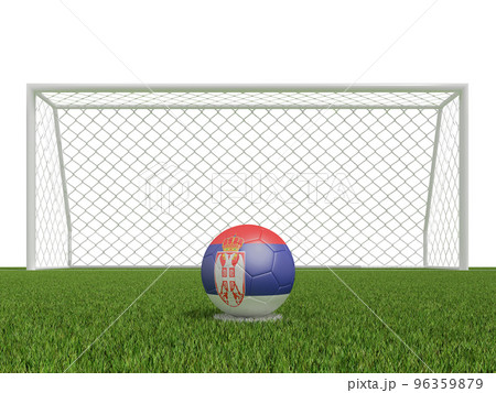 soccer balls in Serbia flags colors on soccer field .  3d rendering 96359879