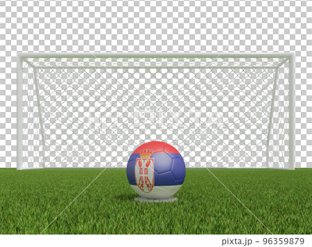 soccer balls in Serbia flags colors on soccer field .  3d rendering 96359879