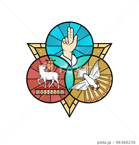 Christian illustration. The magnificent seal of the Holy Trinity: God the Father, God the Son and God the Holy Spirit. Indication of the symbols of the eternity of God - alpha and omega. Christian illustration. The magnificent seal of the Holy Trinity: God the Father, God the Son and God the Holy Spirit. Indication of the symbols of the eternity of God - alpha and omega. 96360230