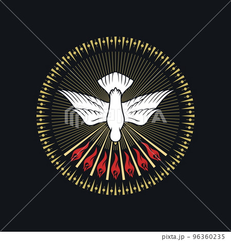 Christian illustration. The image of a dove - a symbol of the Holy Spirit of God, peace, rest and humility, in the context of the symbol of the Holy Trinity. Christian illustration. The image of a dove - a symbol of the Holy Spirit of God, peace, rest and humility, in the context of the symbol of the Holy Trinity. 96360235