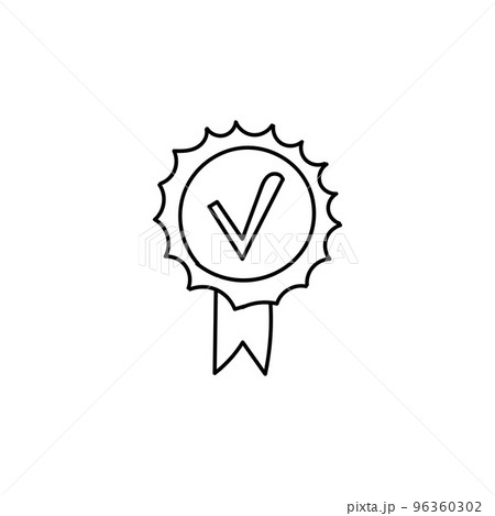 Seal medal with check mark hand drawn icon Seal medal with check mark hand drawn icon 96360302