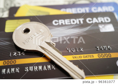 Credit card with password key lock, security finance business concept. 96361077