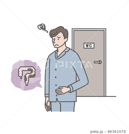 便秘症の若い男性（下腹部が張り、不快感がある） 96361078