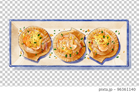 Hand-painted Chinese food-scallop and vermicelli steamed with garlic Hand-painted Chinese food-scallop and vermicelli steamed with garlic 96361140