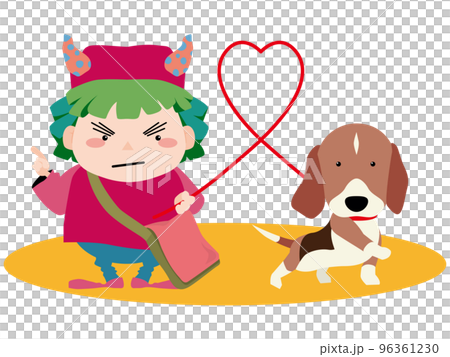 Boy and dog shopping vs walking 96361230