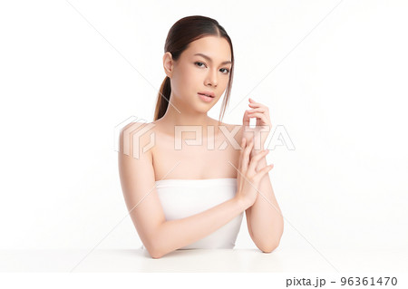 Beautiful young asian woman with clean fresh skin on white background, Face care, Facial treatment, Cosmetology, beauty and spa, Asian women portrait. 96361470