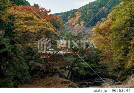 秋の頃菊池渓谷の紅葉が美しい渓谷美風景 96362344