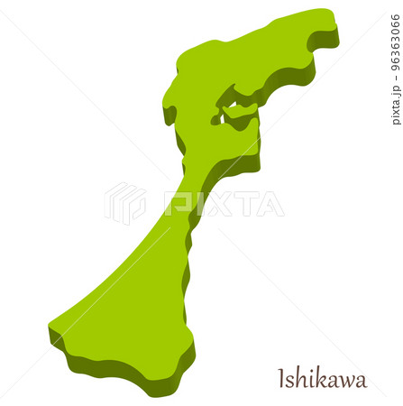 石川県の立体的な地図、シンボルマーク 96363066