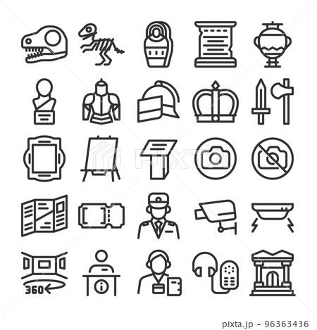 資料館 博物館 歴史館 美術館 アイコン セット 96363436