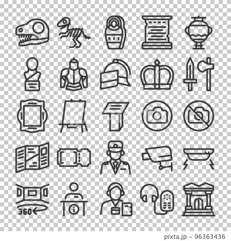 資料館 博物館 歴史館 美術館 アイコン セット 96363436