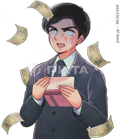 ギャグ劇画風・資金繰りに悩むサラリーマンの上半身イラスト 96363499