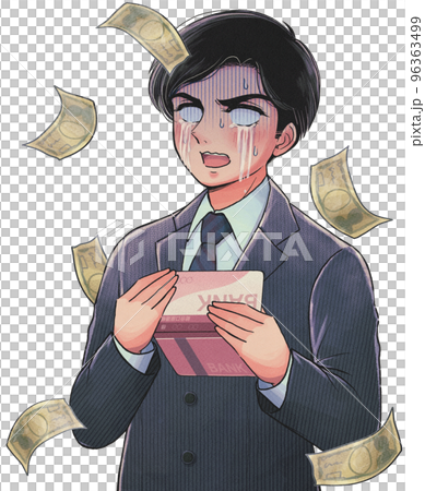 ギャグ劇画風・資金繰りに悩むサラリーマンの上半身イラスト 96363499