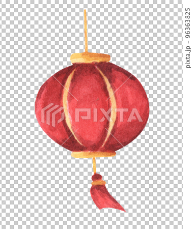 Red round chinese paper lantern. Watercolor illustration. Red round chinese paper lantern. Watercolor illustration. 96363825