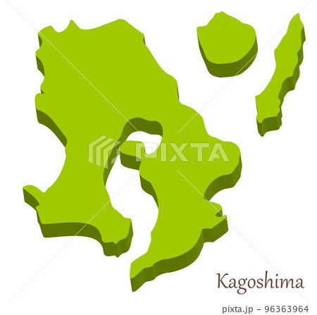 鹿児島県の立体的な地図、シンボルマーク 96363964
