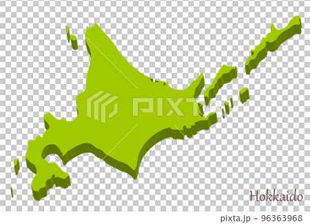 北海道全域、北方4島を含む立体的な地図 96363968