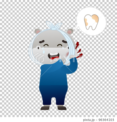 Cute baby hippo suffering from teethache in cartoon style 96364103
