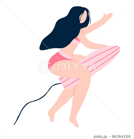 Menstruation concept. Vector illustration. Flat style. Girl with a tampon. Womens hygiene products. 96364208