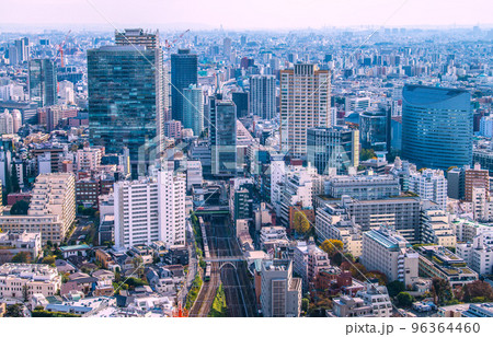 日本の東京都市景観 目黒駅やJR東急目黒ビル、目黒セントラルスクエア、山手線などを望む 日本の東京都市景観 目黒駅やJR東急目黒ビル、目黒セントラルスクエア、山手線などを望む 96364460