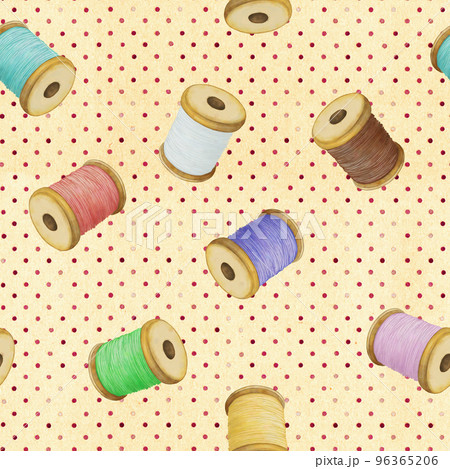 Colourful thread spools, seamless pattern 96365206