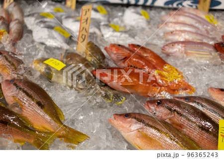 市場で売られているいろんな種類の魚 市場で売られているいろんな種類の魚 96365243