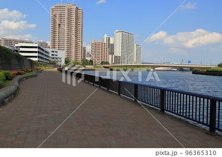 隅田川沿いに並び建つ高層マンション群 隅田川沿いに並び建つ高層マンション群 96365310