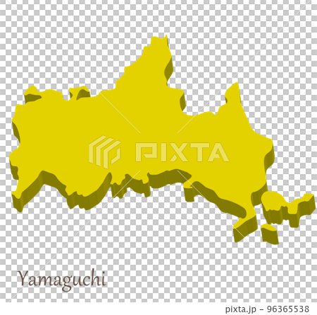 山口県の立体的な地図、シンプルでスタイリッシュ 96365538