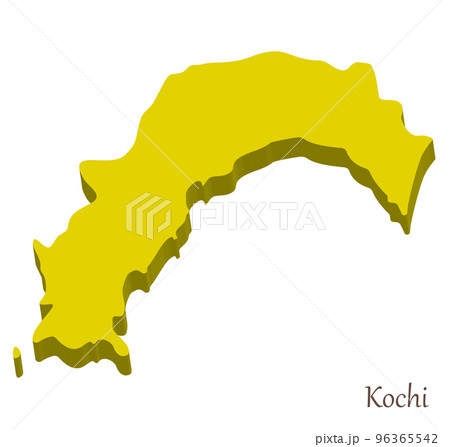 高知県の立体的な地図、シンプルでスタイリッシュ 96365542
