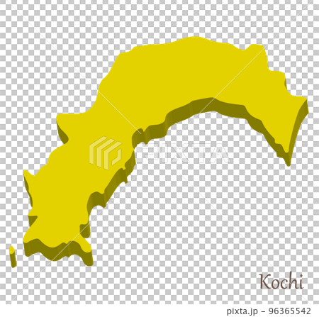 高知県の立体的な地図、シンプルでスタイリッシュ 96365542
