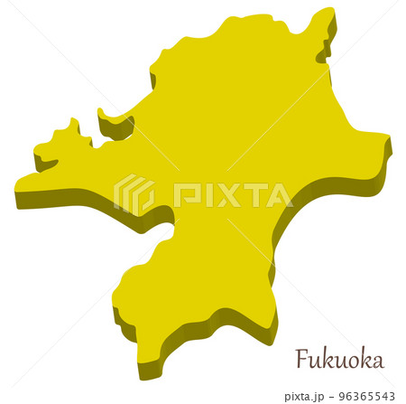 福岡県の立体的な地図、シンプルでスタイリッシュ 96365543