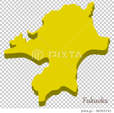 Three-dimensional map of Fukuoka Prefecture, simple and stylish 96365543