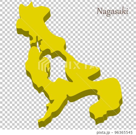 長崎県の立体的な地図、シンプルでスタイリッシュ 96365545