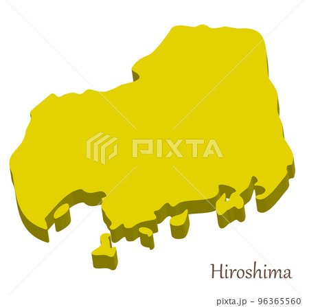 広島県の立体的な地図、シンプルでスタイリッシュ 96365560