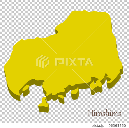 広島県の立体的な地図、シンプルでスタイリッシュ 96365560