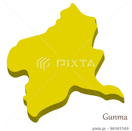 群馬県の立体的な地図、シンプルでスタイリッシュ 96365569