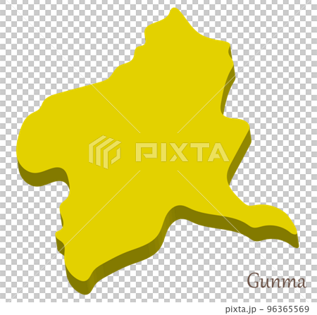 群馬県の立体的な地図、シンプルでスタイリッシュ 96365569