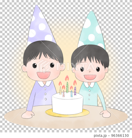 背景あり 兄弟とバースデーケーキのイラスト(水彩風) 背景あり 兄弟とバースデーケーキのイラスト(水彩風) 96366130