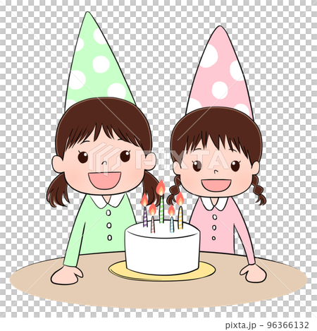 No background illustration of sisters and birthday cake (animated) 96366132