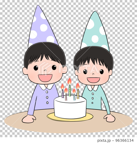 背景なし 兄弟とバースデーケーキのイラスト(アニメ塗り) 背景なし 兄弟とバースデーケーキのイラスト(アニメ塗り) 96366134