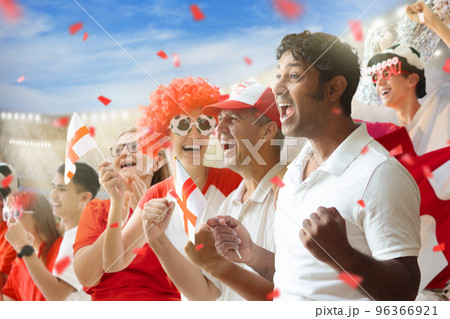 England football team supporter on stadium. 96366921