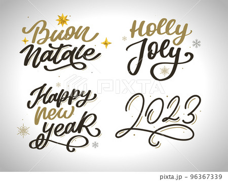 Merry Christmas set 2023 Happy New Year, typography lettering badge emblems quotes set collection. Vector logo design for postcard, invitation, greeting card, poster, gift. Merry Christmas set 2023 Happy New Year, typography lettering badge emblems quotes set collection. Vector logo design for postcard, invitation, greeting card, poster, gift. 96367339