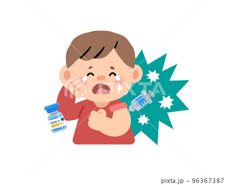boy cyring unhappy with covid vaccinate injectionのイラスト素材 [96367387] - PIXTA
