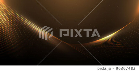 Abstract luxury curve golden lines lighting effect and dust particles on brown background. Template premium award design. Abstract luxury curve golden lines lighting effect and dust particles on brown background. Template premium award design. 96367482